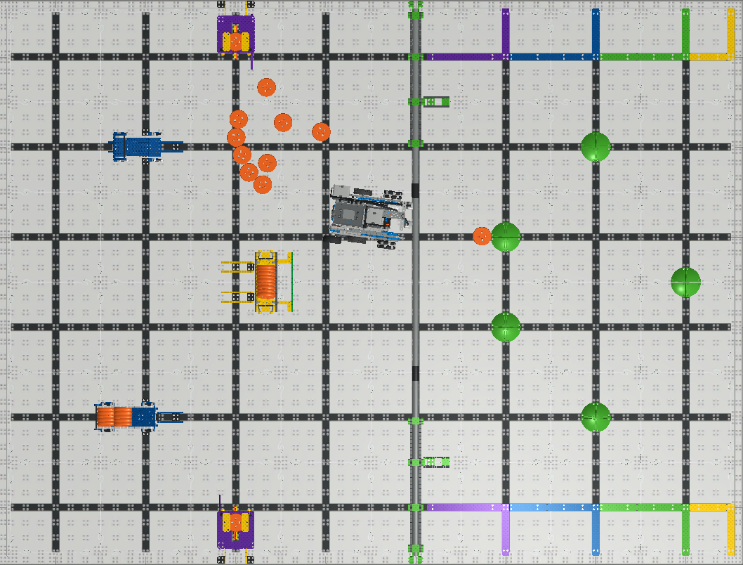Screenshot van de VEXcode VR-interface met de VIQC Slapshot (2022-2023) programmeeromgeving, met op blokken gebaseerde coderingstools en opties voor het coderen van simulaties met een virtuele robot.