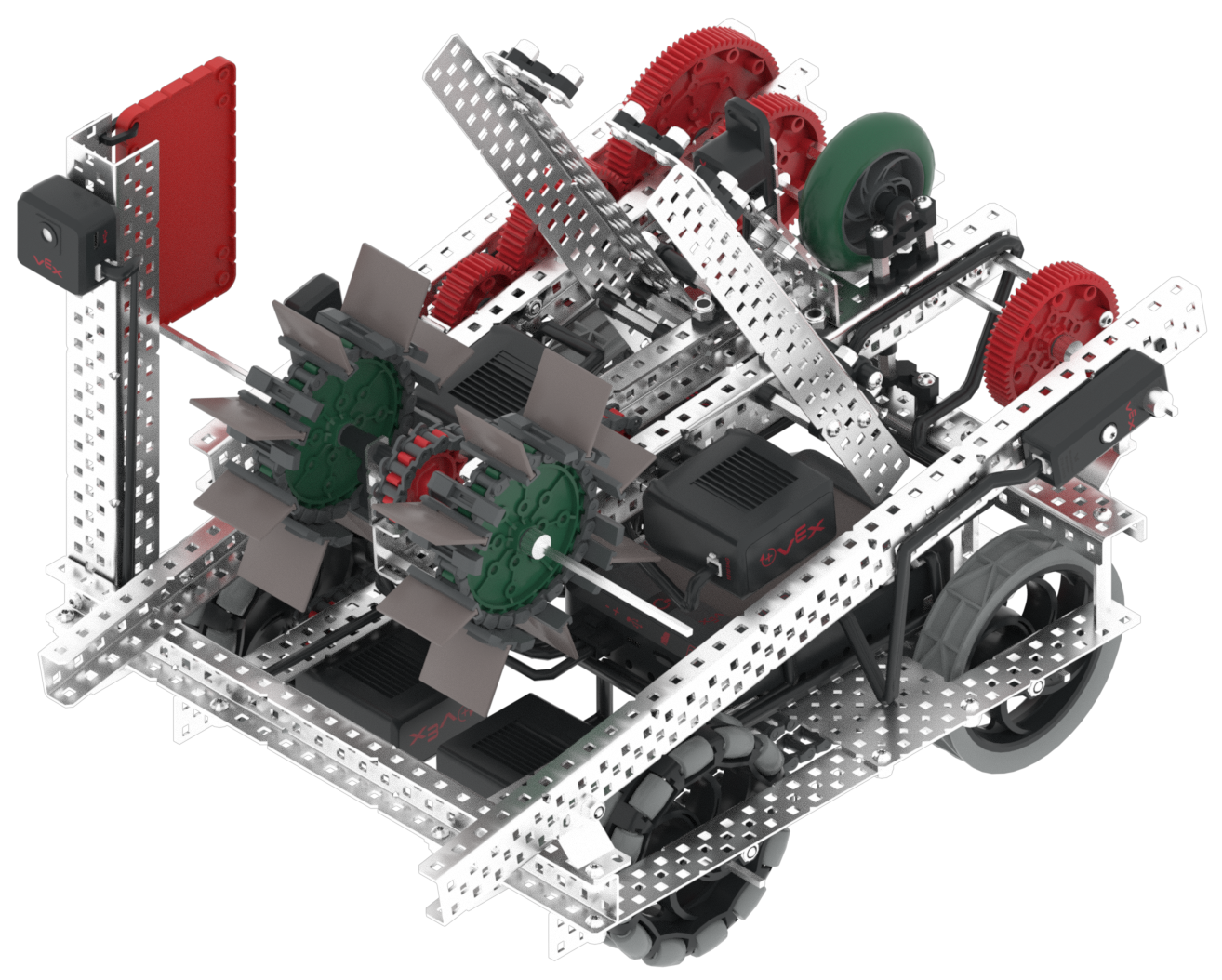 2023-2024 sezonu için VRC Üst Alt oyun alanı düzenini gösteren diyagram, VEXcode VR programlama zorlukları için engellerin ve bölgelerin düzenlenmesini sergiliyor.