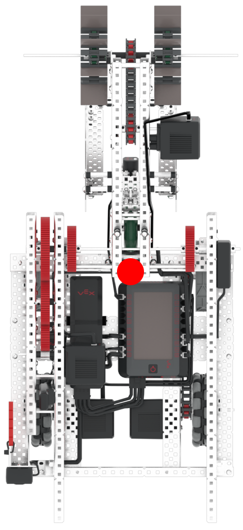 A 2023-2024-es szezon VRC Over Under játékmezőjének elrendezését bemutató diagram, amely bemutatja az akadályok és zónák elrendezését a VEXcode VR programozási kihívásokhoz.