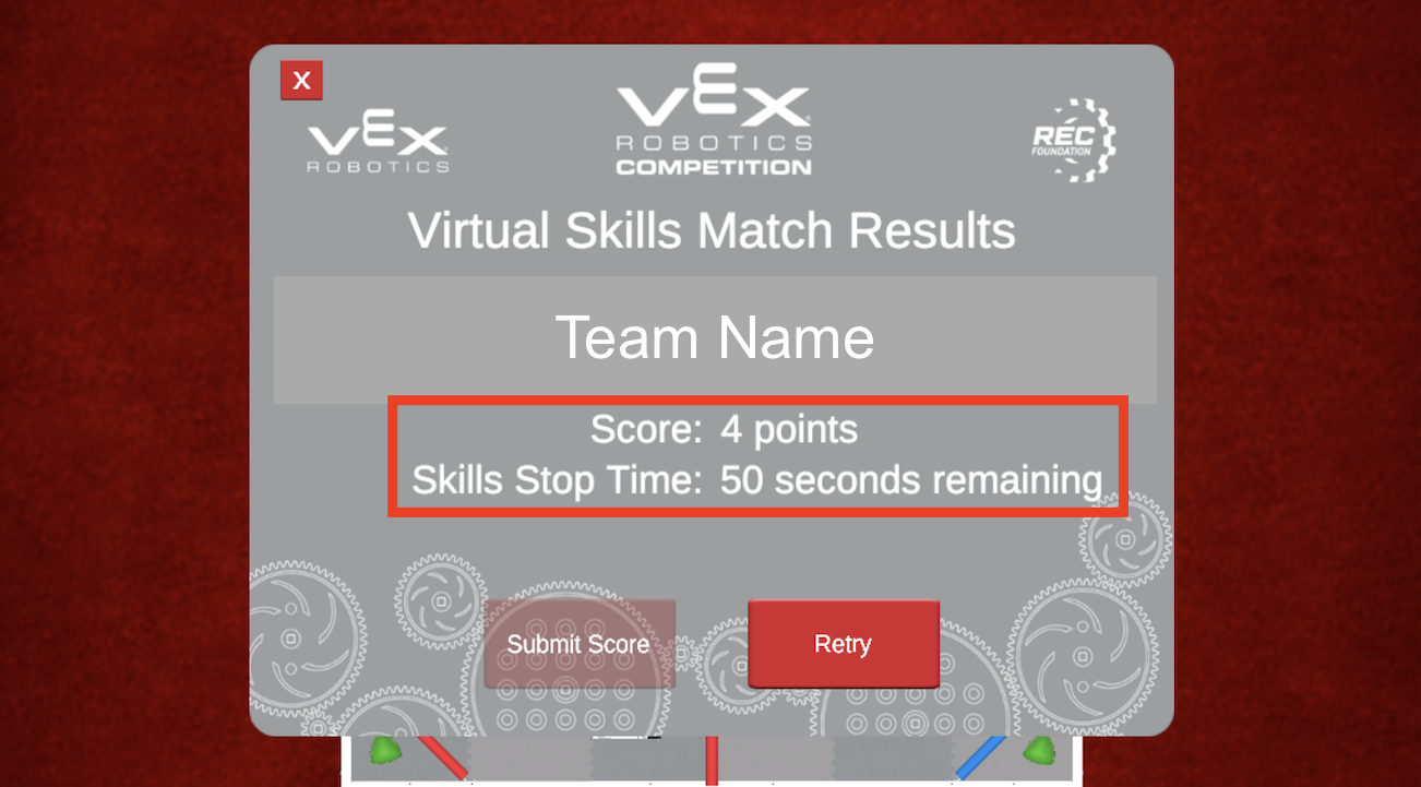 Diagrama que ilustra el diseño del campo de juego VRC Over Under para la temporada 2023-2024 en VEXcode VR, mostrando la disposición de obstáculos y zonas para la programación y competencia de robots.