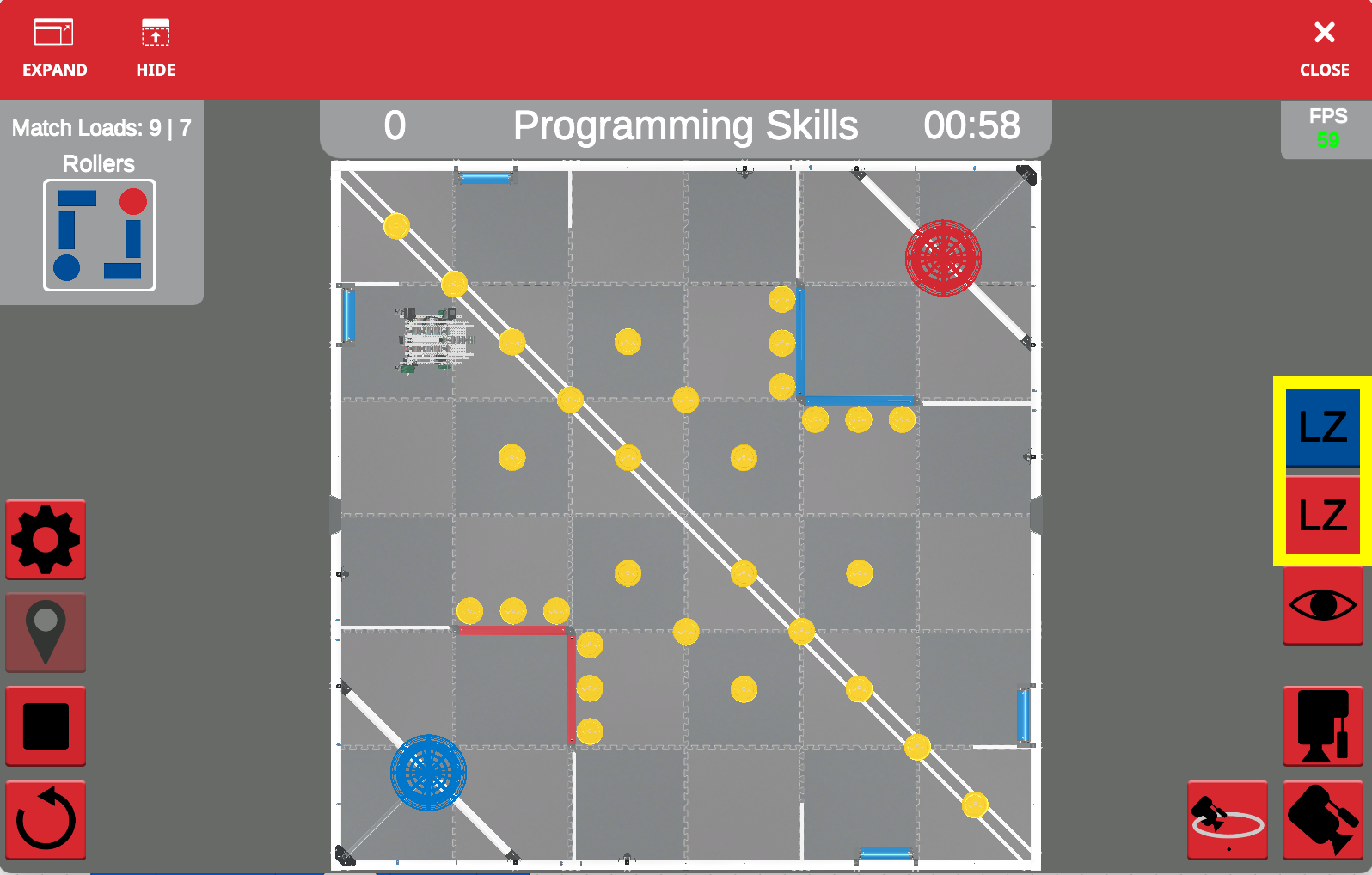 Screenshot der VEXcode VR-Schnittstelle, die die Programmierumgebung für VRC Spin Up (2022–2023) zeigt, mit block- und textbasierten Codierungsoptionen für die virtuelle Roboterprogrammierung im MINT-Unterricht.