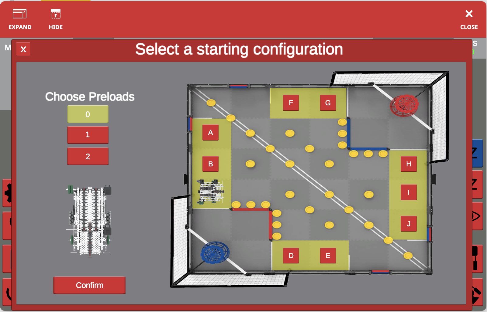 Screenshot dell'interfaccia di programmazione VEXcode VR, che mostra un ambiente di codifica basato su blocchi progettato per apprendere concetti di codifica tramite la robotica virtuale, rilevante per la competizione VRC Spin Up per la stagione 2022-2023.