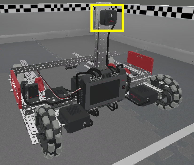 ภาพหน้าจอของอินเทอร์เฟซ VEXcode VR ที่แสดงสภาพแวดล้อมการเขียนโปรแกรม VRC Tipping Point (2021-2022) พร้อมด้วยตัวเลือกการเข้ารหัสแบบบล็อกและหุ่นยนต์เสมือนจริงสำหรับวัตถุประสงค์ทางการศึกษาในการเรียนรู้ STEM