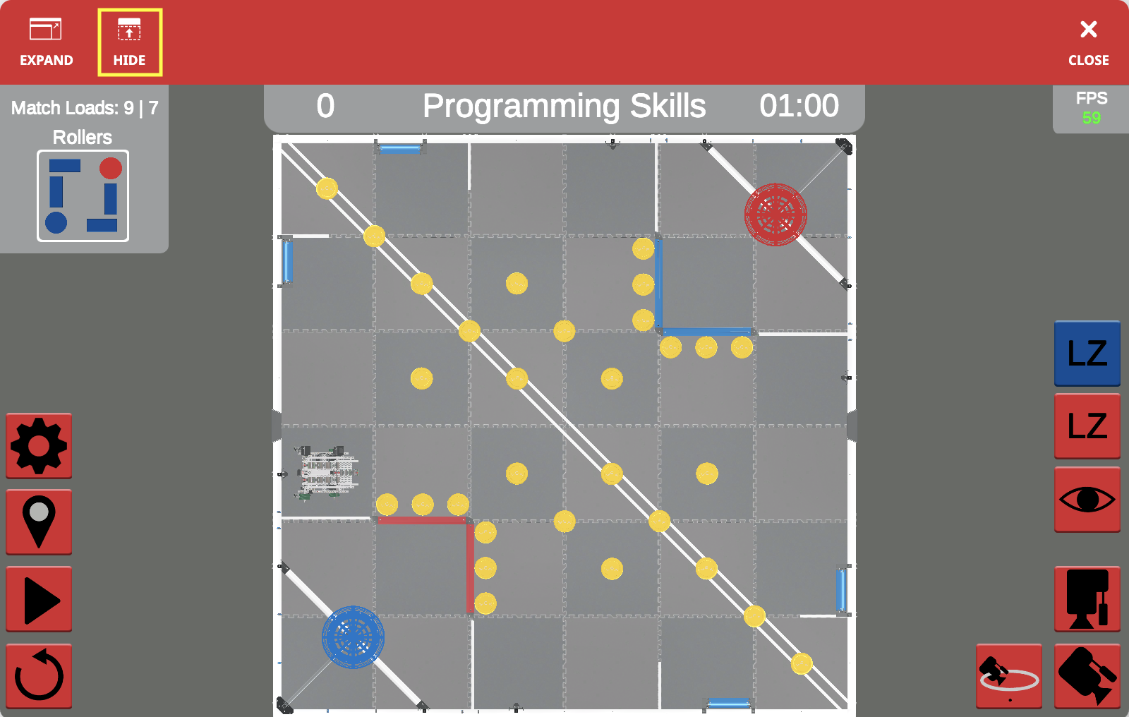 VEXcode VR ইন্টারফেসের স্ক্রিনশট ব্লক-ভিত্তিক কোডিং উপাদান এবং একটি ভার্চুয়াল রোবট প্রদর্শন করে, বিশেষ করে VRC স্পিন আপ (2022-2023) প্রতিযোগিতার জন্য STEM শিক্ষায় কোডিং ধারণা শেখানোর জন্য প্ল্যাটফর্মের ব্যবহার চিত্রিত করে।