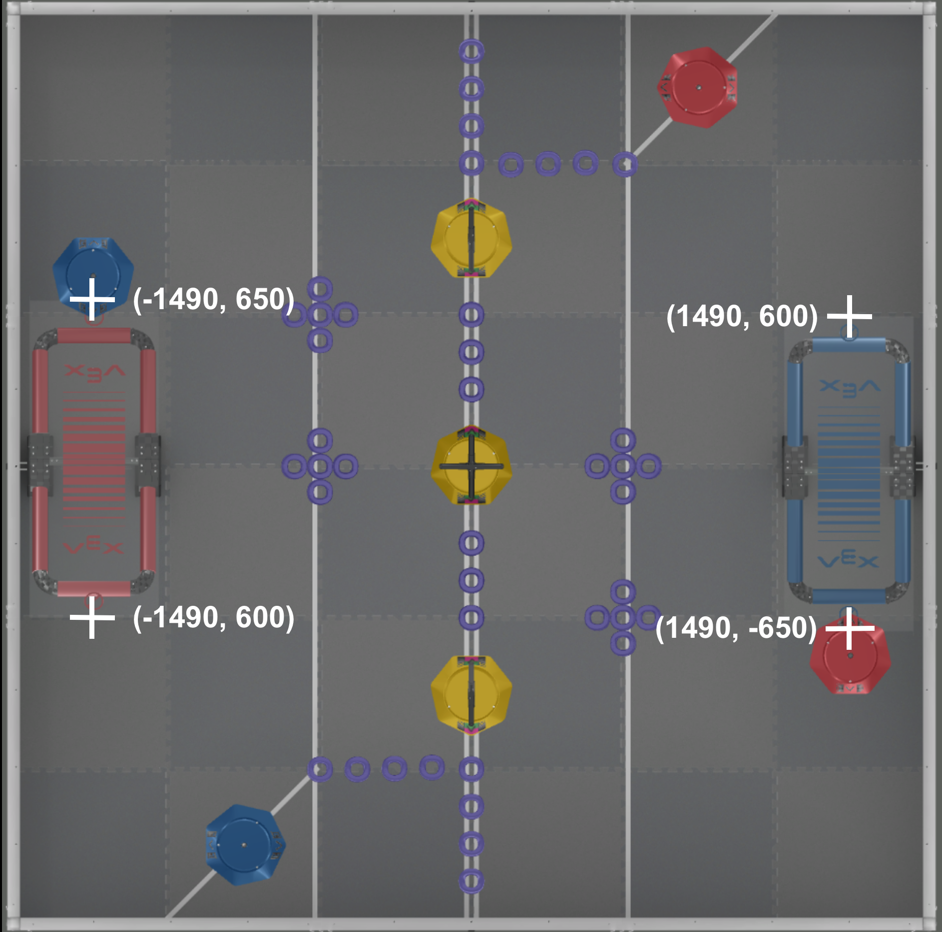 2021～2022 年の VRC Tipping Point コンテストのコンテキストで、仮想ロボットを通じてコーディングの概念を教えるために設計されたブロックベースのコーディング インターフェイスを示す VEXcode VR プログラミング環境のスクリーンショット。