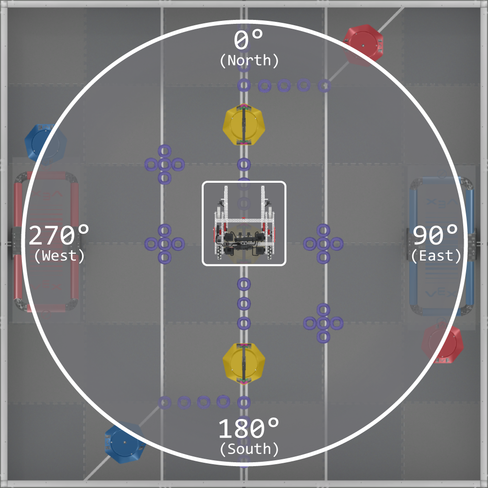 VRC Tipping Point チャレンジのプログラミング環境を表示する VEXcode VR インターフェースのスクリーンショット。STEM 教育でコーディングの概念を教えるために設計された、ブロックベースのコーディング要素と仮想ロボットを紹介します。