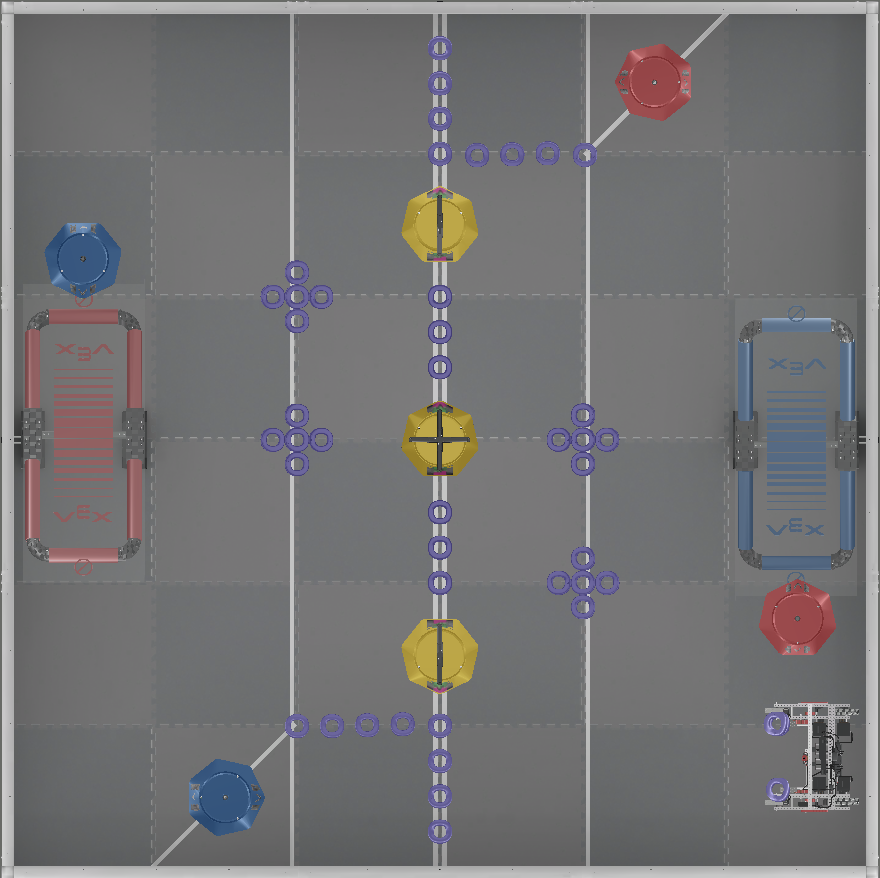 Screenshot der VEXcode VR-Schnittstelle, die die Programmierumgebung für die VRC Tipping Point Challenge (2021–2022) zeigt und blockbasierte Codierungsoptionen bietet, mit denen Benutzer Codierungskonzepte anhand einer virtuellen Robotersimulation erlernen können.