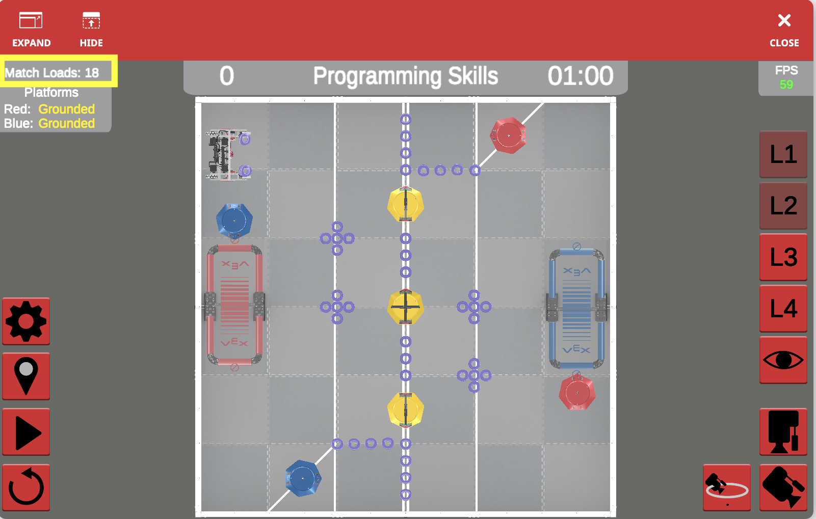 Diagram znázorňující platformu VEXcode VR, ukazující její bloková a textová kódovací rozhraní pro programování virtuálního robota, relevantní pro soutěž VRC Tipping Point (2021–2022) a vzdělávání STEM.