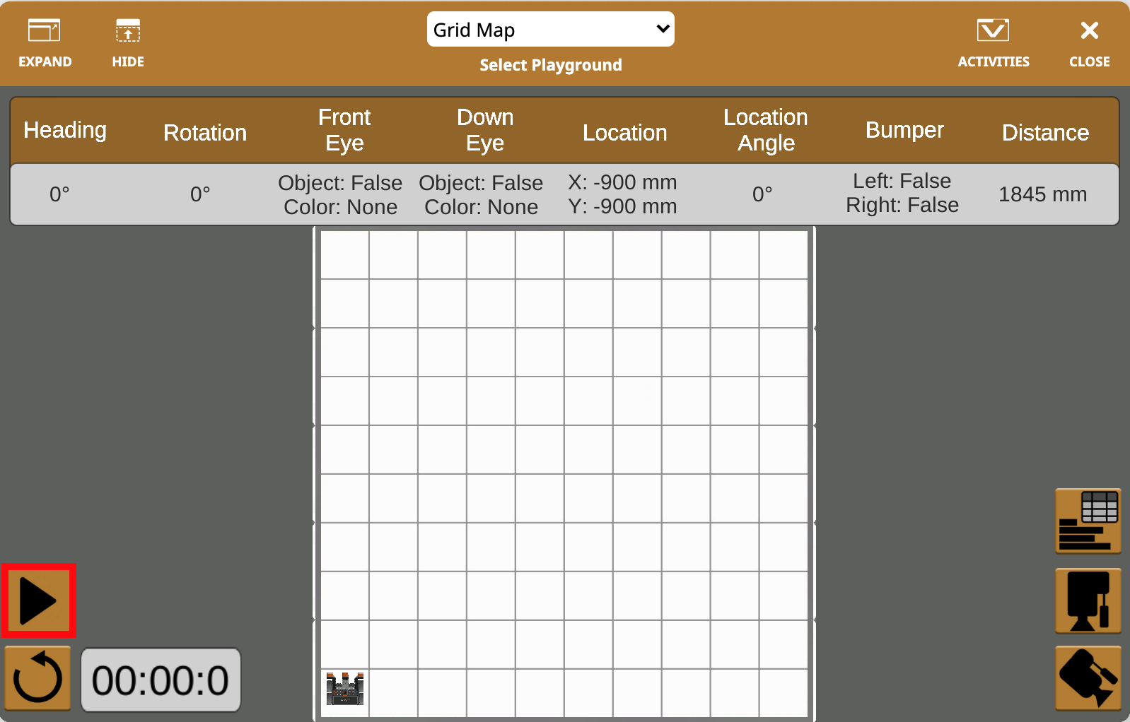Öğrenciler ve eğitimciler için blok tabanlı ve metin tabanlı kodlama seçeneklerine odaklanarak kodlama eğitimi için tasarlanmış arayüzü gösteren sanal programlama ortamında VEXcode VR Başlat düğmesinin ekran görüntüsü.