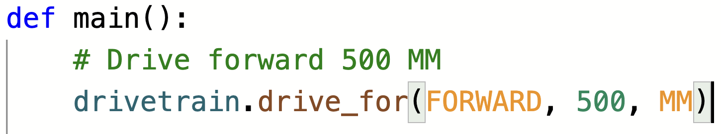 Captura de pantalla de una función de comentarios de una sola línea en VEXcode VR, que ilustra cómo los usuarios pueden anotar su código para mejorar la comprensión y la documentación en el entorno de programación.