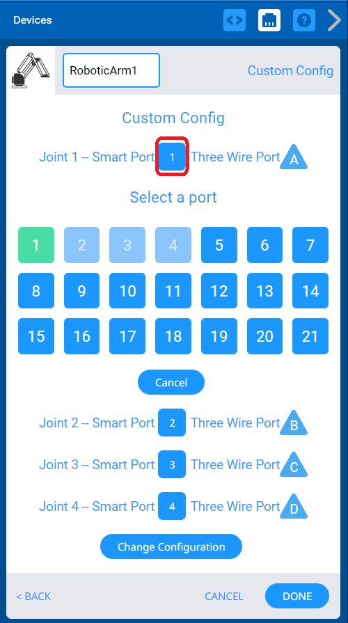 Tangkapan layar antarmuka VEXcode yang menampilkan blok pemrograman untuk proyek CTE (Pendidikan Karier dan Teknis), mengilustrasikan tata letak dan opsi pengkodean yang tersedia.
