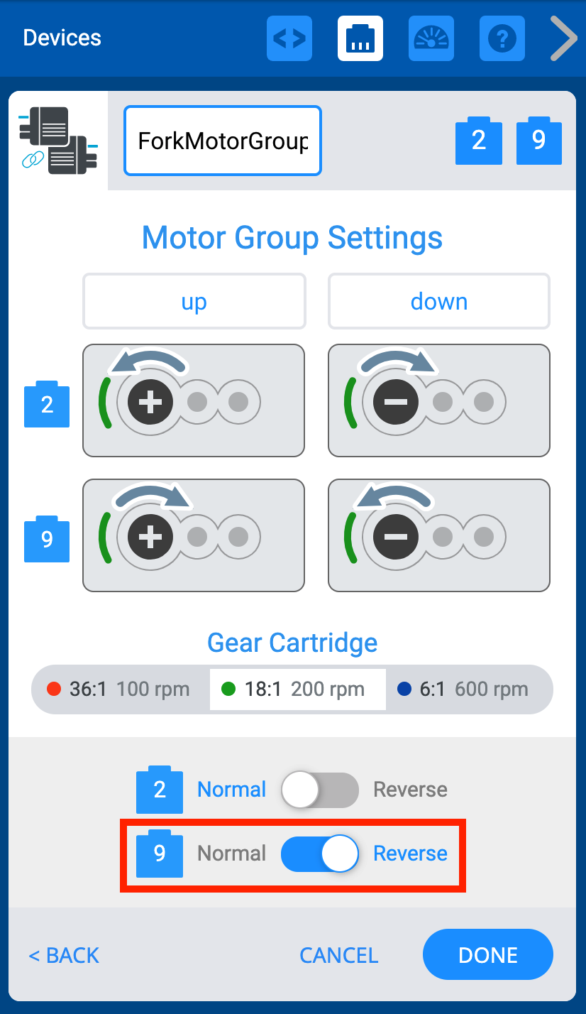 Diagrama que ilustra el mecanismo inverso de un robot de competición V5, mostrando los componentes y su disposición para un rendimiento óptimo en competiciones de robótica.