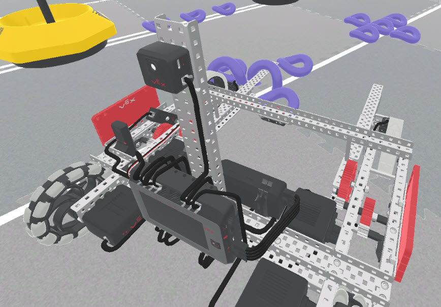 Diagramma che illustra i componenti e la progettazione di un robot da competizione V5, evidenziando le varie parti e la loro disposizione per prestazioni ottimali nelle competizioni di robotica.