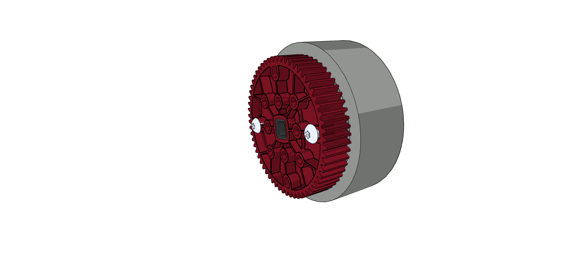 Image montrant l'insertion de deux boulons de 1,75 pouce dans les trous d'un engrenage et d'une roue flexible dans le cadre de l'assemblage du robot de compétition VEX V5.
