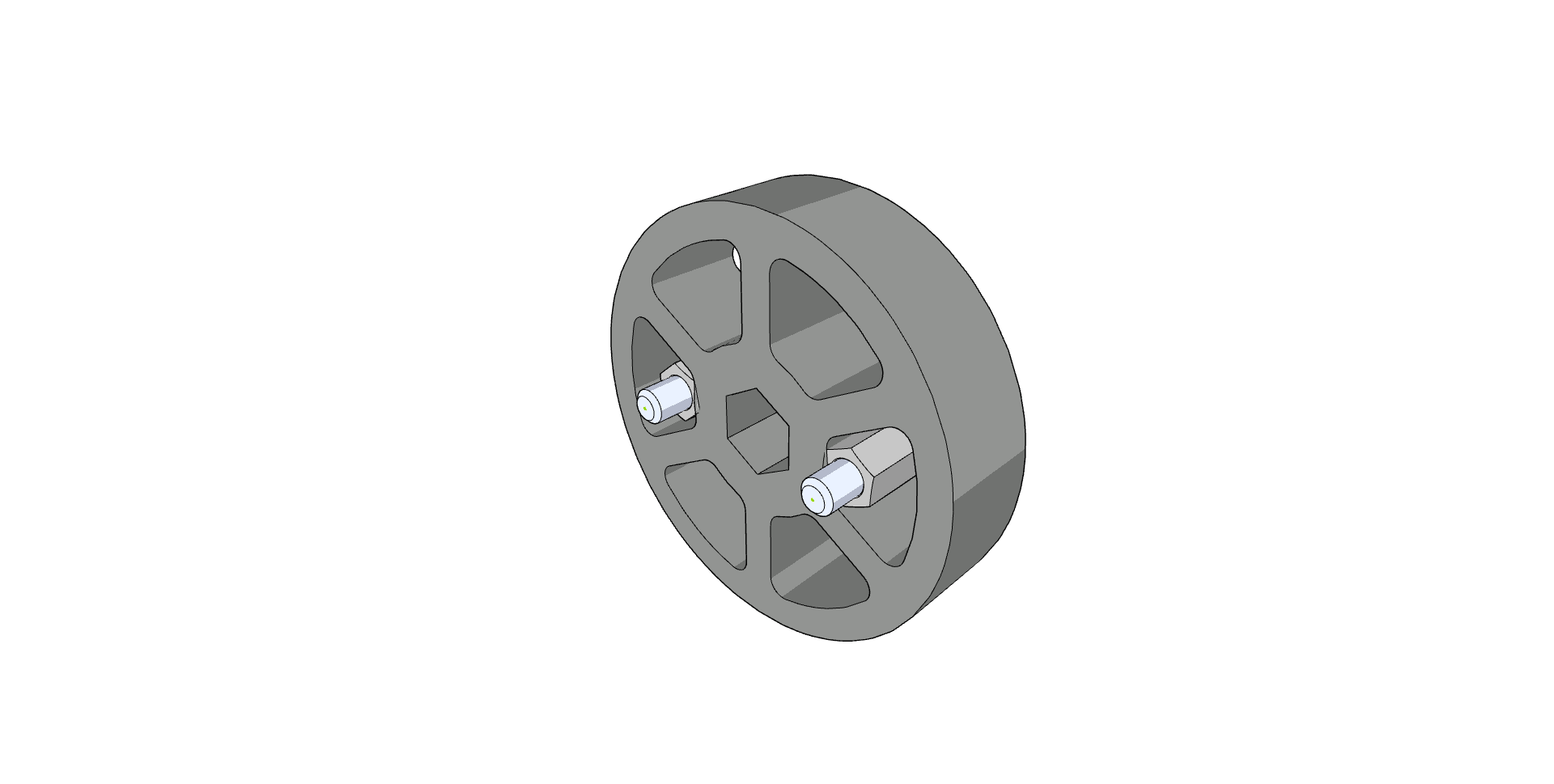 Abbildung, die Schritt 2 der Montage eines Wettkampfroboters zeigt und zeigt, wie das Flex Wheel über die Abstandshalter geschoben wird.
