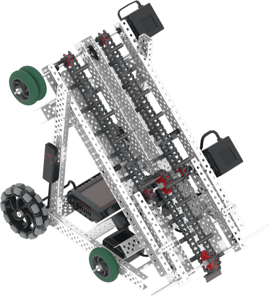 Kaavio VEX Robotics Competition robotista ilman antureita, esittelee sen suunnittelun ja rakenteen, havainnollistaa komponentteja ja layoutta koulutustarkoituksiin V5-kategorian kuvauksessa.