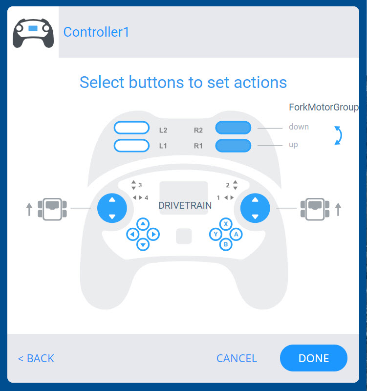Diagrama de un robot de competición V5 que muestra sus componentes y estructura, ilustrando el diseño y el ensamblaje para robótica competitiva.