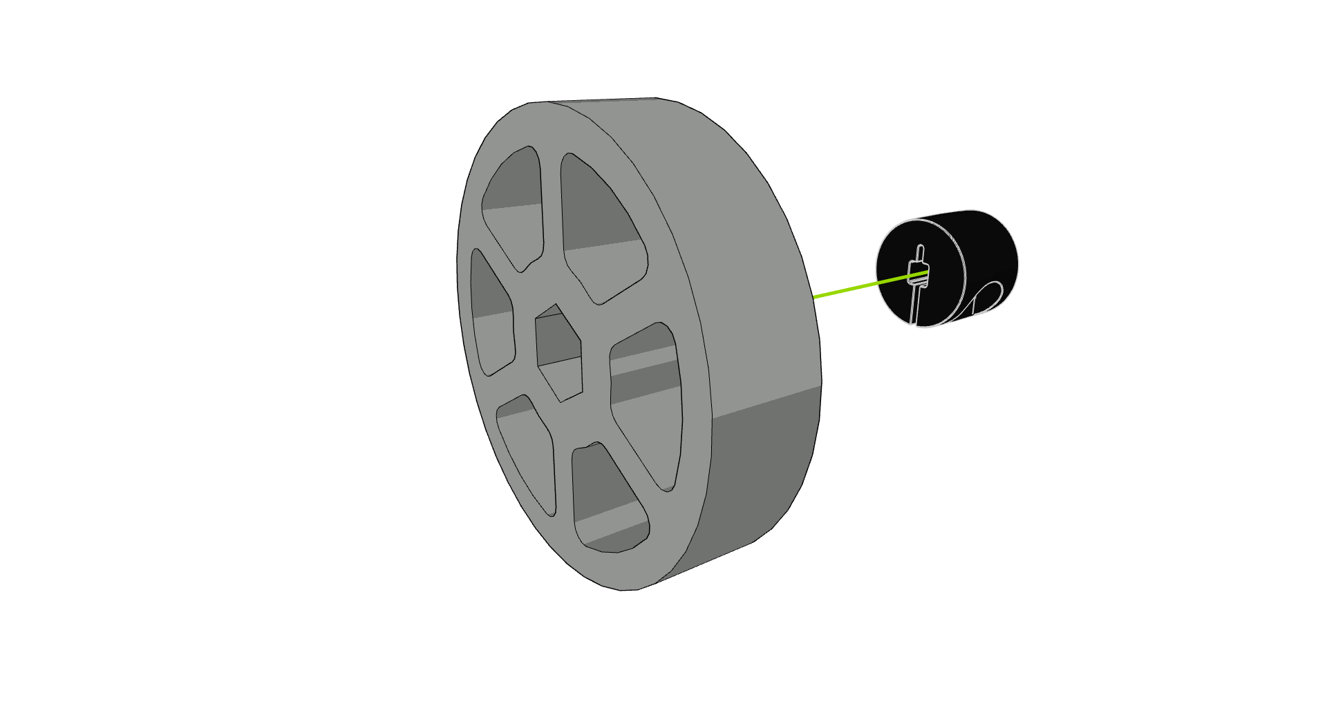 Imagen que muestra la alineación de un collar de eje y una rueda Flex, con el collar de eje colocado sobre una superficie sólida y la rueda Flex sostenida arriba, ilustrando el paso 1 para ensamblar robots de competencia en la categoría V5.