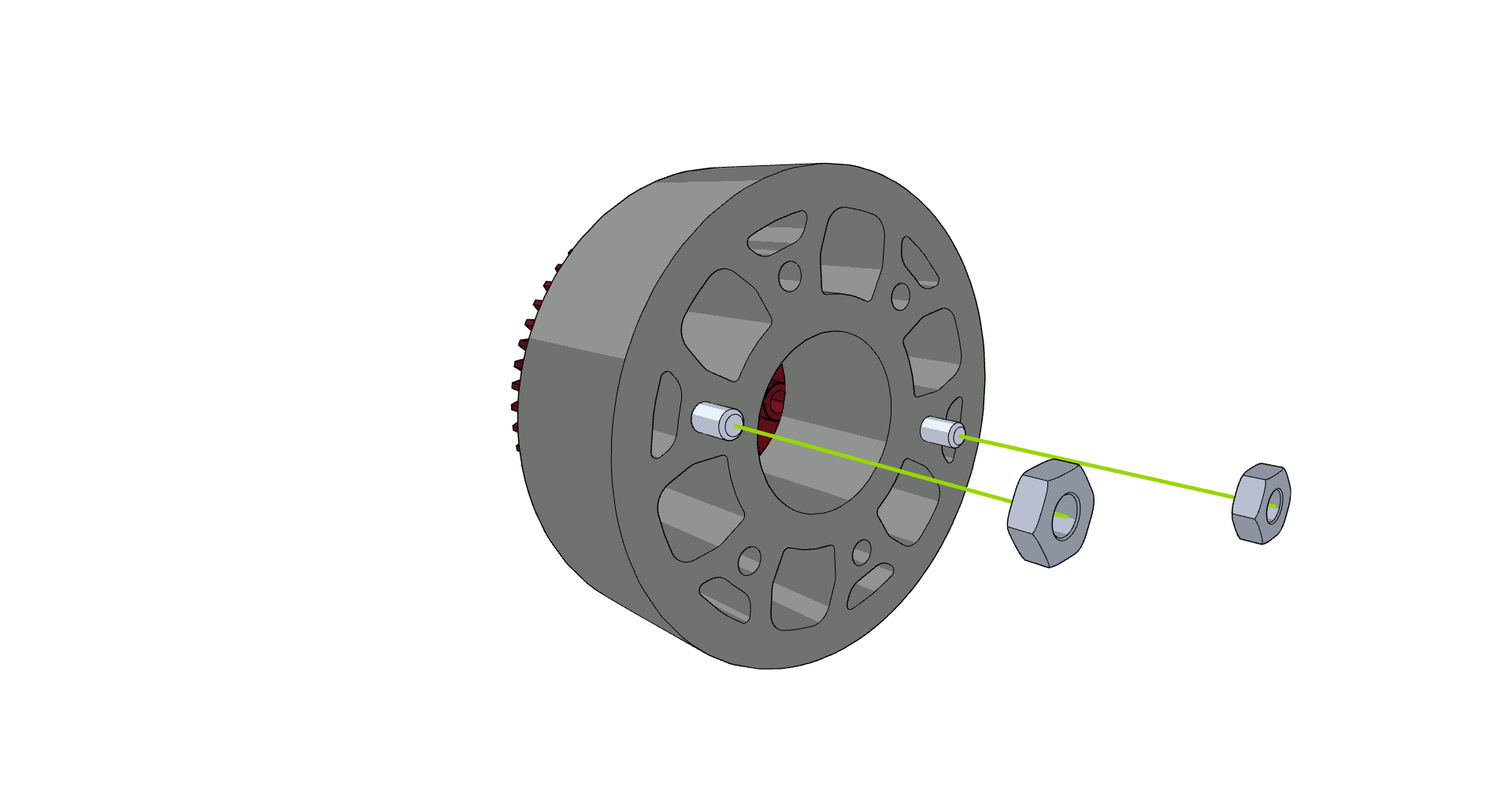 Imagen que muestra el proceso de atornillado de tuercas para robots de competición V5, ilustrando el paso de montaje en el proceso de construcción del robot.