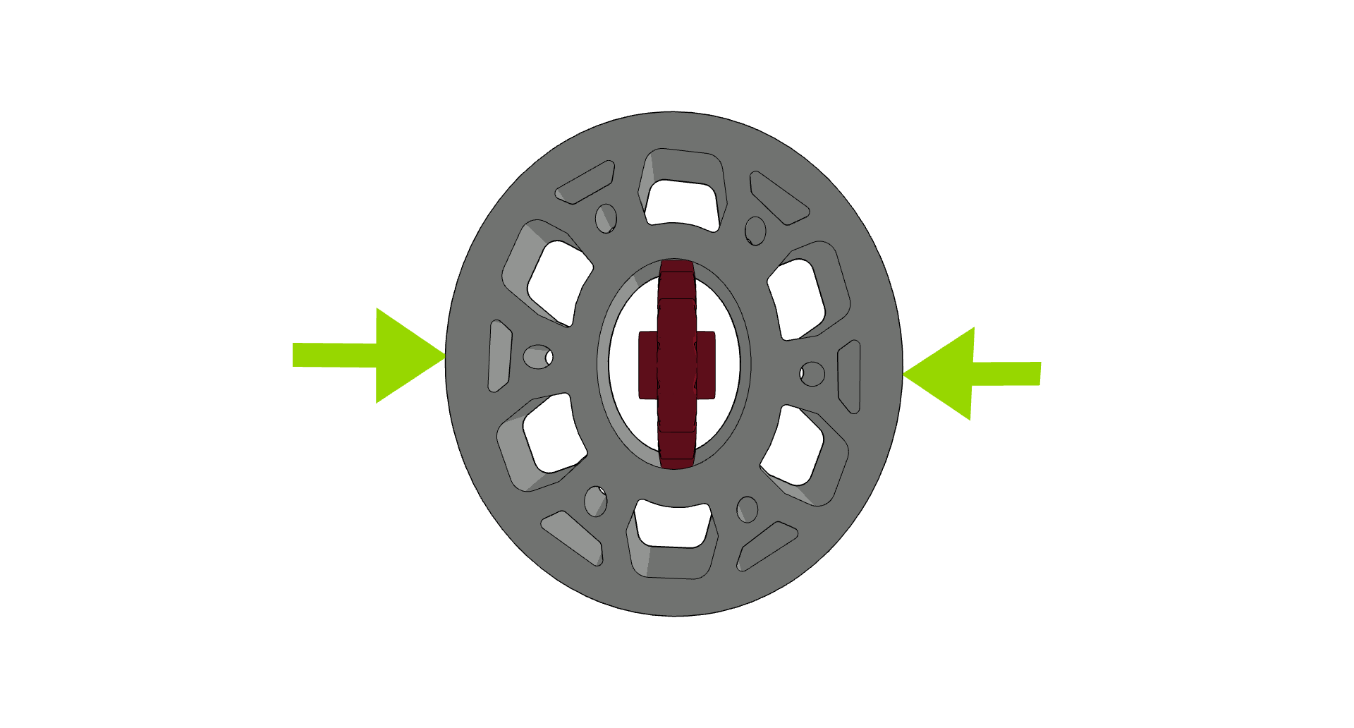 Imagen que muestra la primera rueda dentada completamente insertada en una rueda flexible, que se aplasta hasta adoptar una forma ovalada, como parte del proceso de ensamblaje del robot de competencia V5.