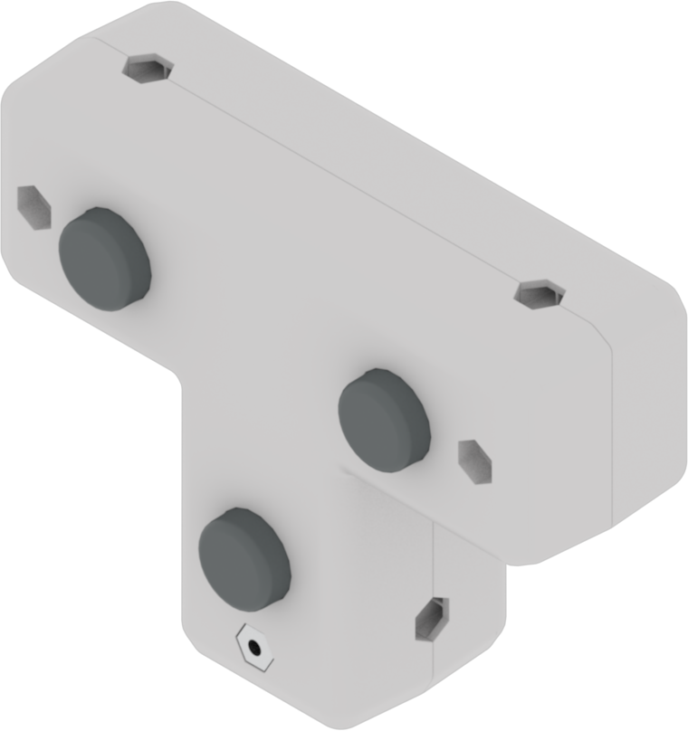 Connettore a T V5 con dado, utilizzato nei robot da competizione per collegare i componenti del sistema robotico VEX.