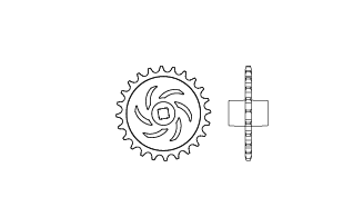 Pièce de pignon standard présentée de face et de côté. Ces pièces de pignon sont plus petites.