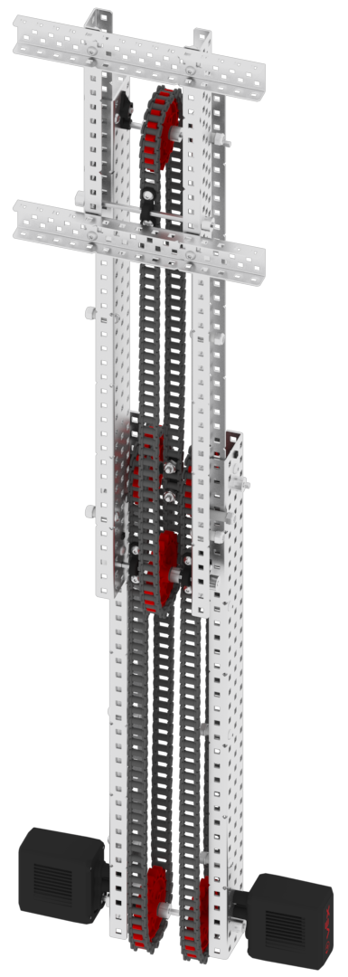Esquema da montagem do sistema de elevação em cascata V5 que utiliza peças de alta resistência da Sprocket.