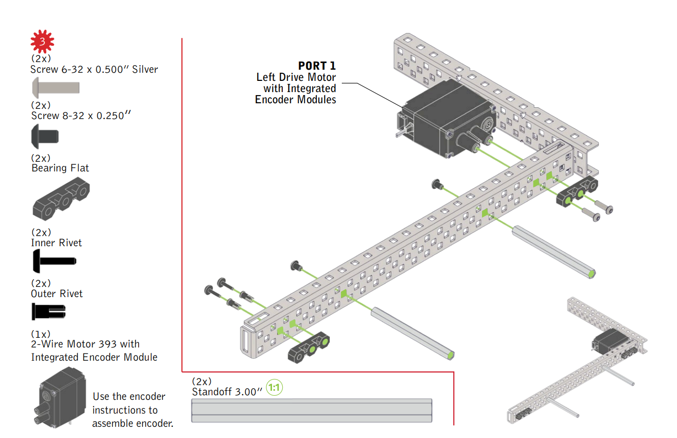 Op de V5-bouwinstructiepagina werd een voorbeeld gebruikt van de bevestiging van 6-32 schroefstukken.