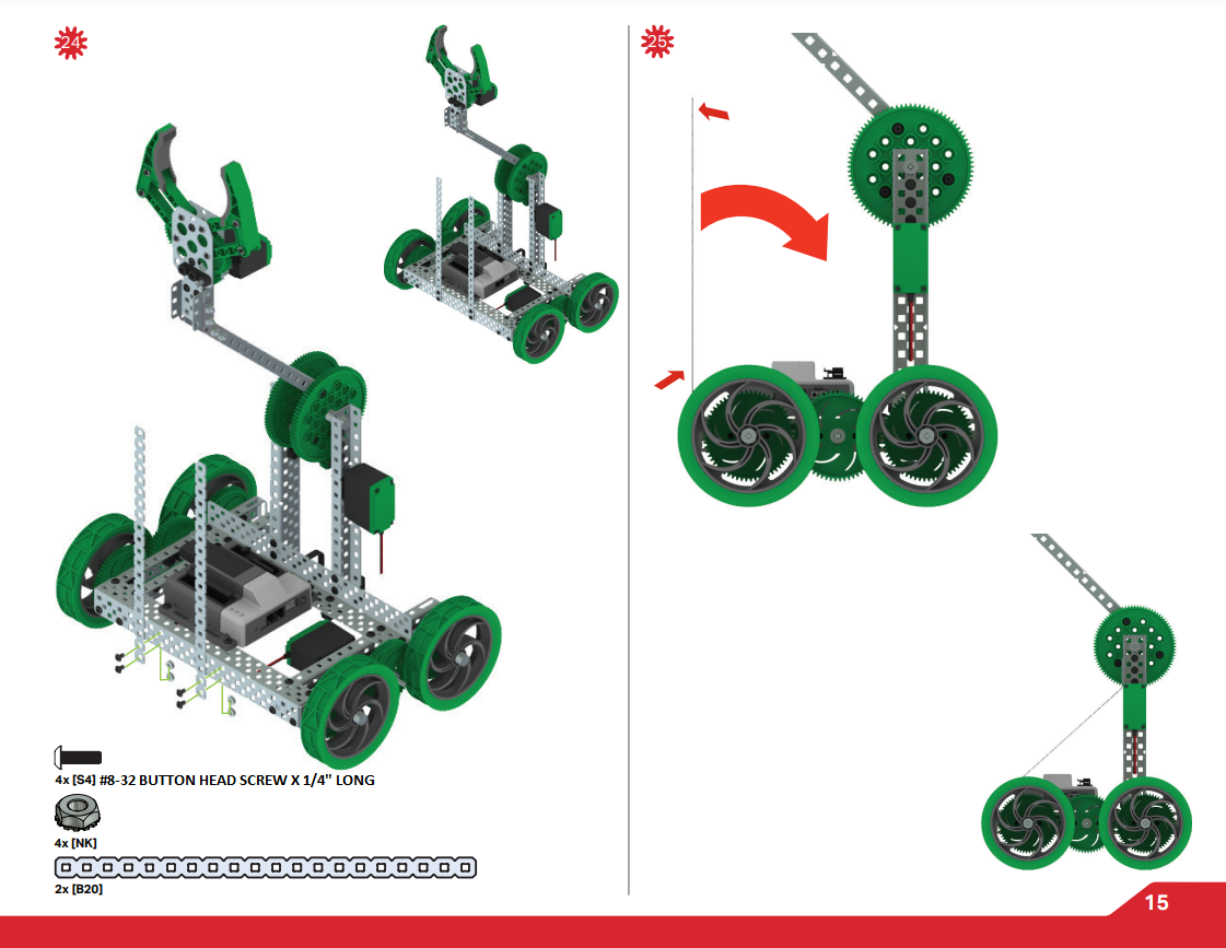 La página de instrucciones de construcción V5 utilizó un ejemplo; esta página muestra la fijación de piezas de tornillos de cabeza de botón conectadas con piezas de tuerca Nylock.