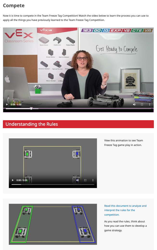 Screenshot des Abschnitts „Wettbewerb“ einer V5 STEM Lab-Lektion, um das typische Format einer Wettbewerbsseite in der Wettbewerbslektion zu veranschaulichen.