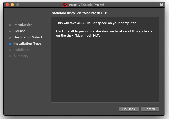 Screenshot del processo di installazione di VEX V5, che mostra istruzioni dettagliate ed elementi visivi relativi alla configurazione del sistema V5.