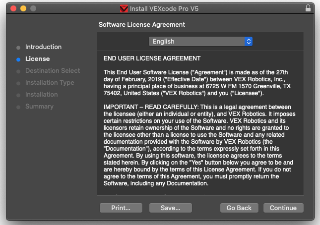 VEX V5 instalēšanas procesa ekrānuzņēmums, kurā redzamas pakāpeniskas instrukcijas un vizuālie elementi, kas saistīti ar V5 sistēmas iestatīšanu.