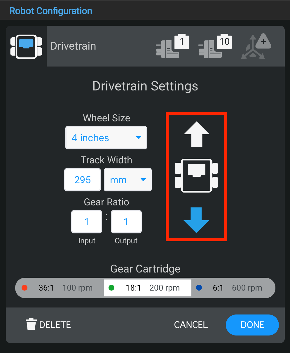 Diagrama que ilustra la configuración de un robot V5, mostrando varios componentes y su disposición dentro de la estructura del robot, relevante para la descripción de la categoría V5.
