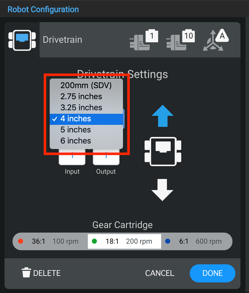 Diagrama que ilustra las opciones de configuración del robot en V5, mostrando varios componentes y su disposición para un rendimiento óptimo.