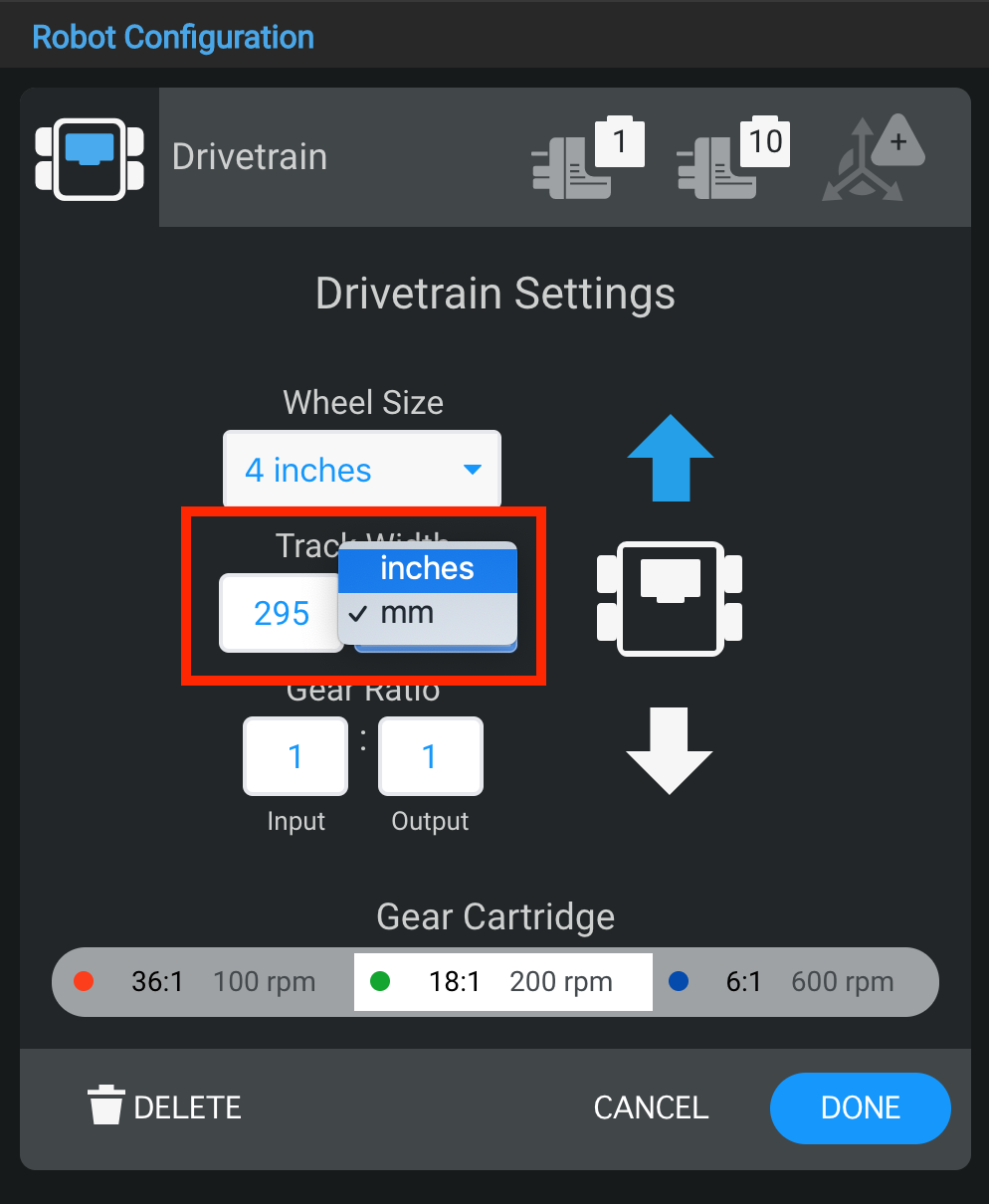 Diagramma che illustra la configurazione di un robot V5, con componenti etichettati quali motori, sensori ed elementi strutturali, per aiutare a comprendere la configurazione e la funzionalità del robot.