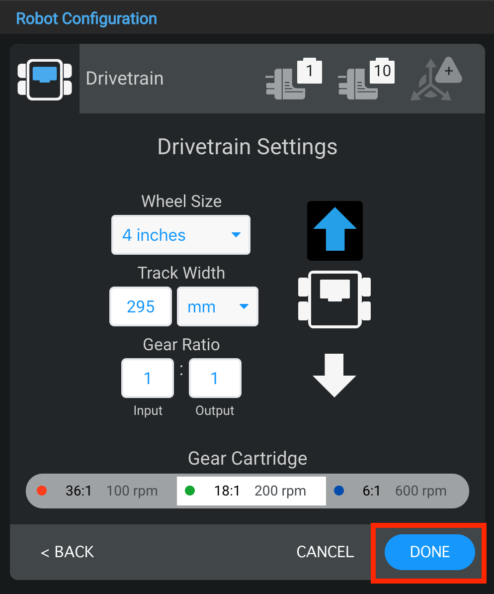 Diagram dat de robotconfiguratie voor categorie V5 illustreert, met de verschillende componenten en hun opstelling binnen het robotsysteem.