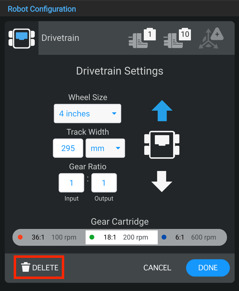 Diagrama que ilustra la configuración del robot para la categoría V5, mostrando varios componentes y su disposición dentro del sistema.