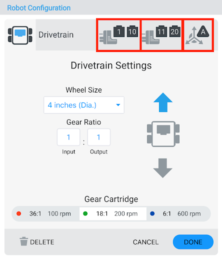 Capture d'écran des paramètres de configuration du robot dans V5, affichant divers paramètres et options réglables pour optimiser les performances du robot.