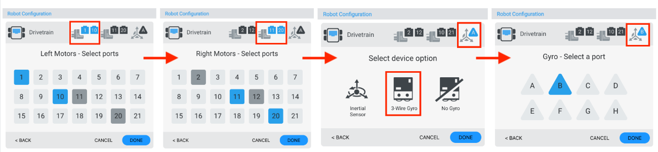 Diagramma, kas ilustrē V5 robota konfigurācijas opcijas, izceļot galvenās sastāvdaļas un to izvietojumu sistēmā, kas attiecas uz V5 kategorijas apraksta sadaļu Robot Config.