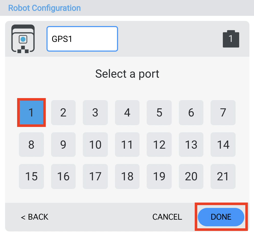 Diagramm mit den Portauswahloptionen für die VEX V5-Roboterkonfiguration, das verschiedene Ports und ihre entsprechenden Funktionen für eine optimale Robotereinrichtung veranschaulicht.
