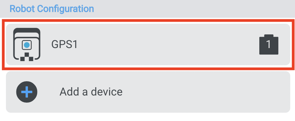 Captura de pantalla de la lista de dispositivos GPS V5 Robot Config, que muestra varios dispositivos GPS compatibles con los sistemas de robótica VEX, incluidos sus nombres y especificaciones.