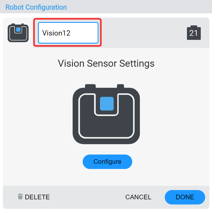 Diagram dat de configuratie van een V5-robot illustreert, inclusief gelabelde componenten en verbindingen die relevant zijn voor het gedeelte V5-categoriebeschrijving in Robotconfiguratie.