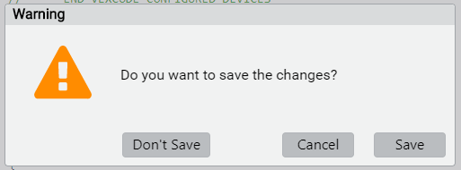 Screenshot di una richiesta di salvataggio nel software Vex V5, che mostra le opzioni per salvare le modifiche, con i pulsanti "Salva", "Annulla" e "Non salvare" evidenziati, che illustrano il processo di salvataggio dei progetti nella sezione tutorial V5.