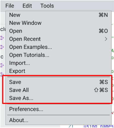 Capture d'écran du menu Fichier dans V5, présentant diverses options disponibles pour la gestion des fichiers, y compris la création de nouveaux fichiers, l'ouverture de fichiers existants et l'enregistrement de projets, dans le cadre de la section Tutoriels V5.