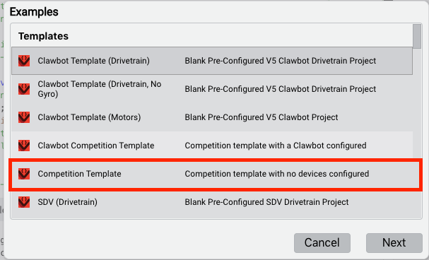 Captura de tela de uma interface de tutorial para a Descrição da Categoria V5, mostrando vários recursos e opções disponíveis para usuários na plataforma Vex Robotics.