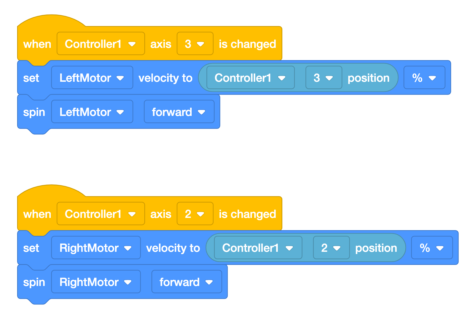Diagrama que ilustra los bloques V5 en un tutorial de robótica, mostrando varios tipos de bloques y sus conexiones para las tareas de programación.