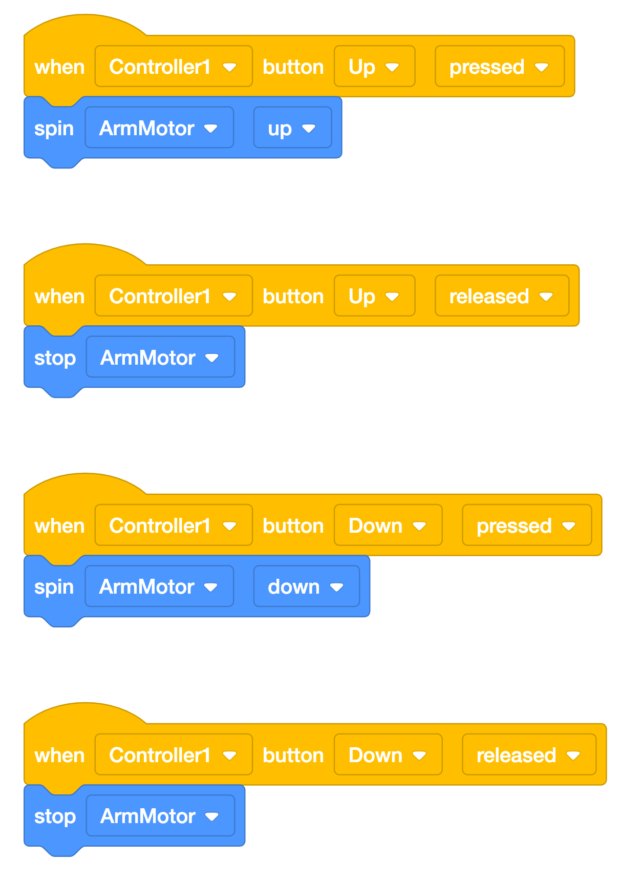 Diagrama que ilustra los bloques V5 utilizados en tutoriales de programación, mostrando varios tipos de bloques y sus funciones dentro del sistema VEX Robotics.