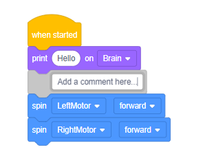 Capture d'écran de l'interface de programmation V5 Blocks présentant divers blocs de programmation et leur disposition, illustrant un didacticiel sur l'utilisation des blocs dans la programmation V5.