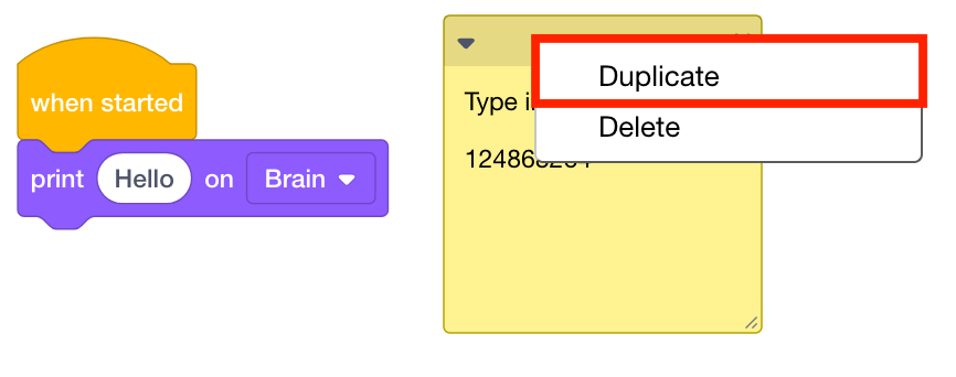 Capture d'écran d'un menu dupliqué dans la description de la catégorie V5, illustrant l'interface du didacticiel des blocs avec des options et des paramètres pour la gestion des éléments de bloc.