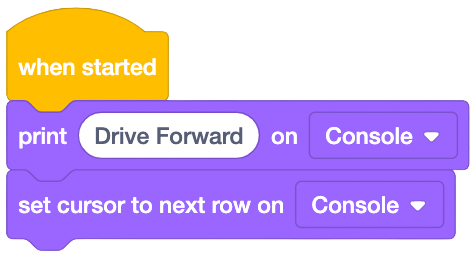 V5 റോബോട്ടിക്സിനുള്ള പ്രിന്റ് കമാൻഡുകളുടെ ചിത്രീകരണം, വിവിധ ബ്ലോക്ക് ഓപ്ഷനുകളും കോൺഫിഗറേഷനുകളും ഒരു ട്യൂട്ടോറിയൽ ഫോർമാറ്റിൽ പ്രദർശിപ്പിക്കുന്നു.